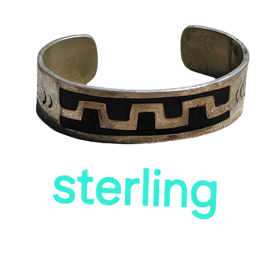 Vintage old sterling silver Native American Mexican? cuff bracelet ename…