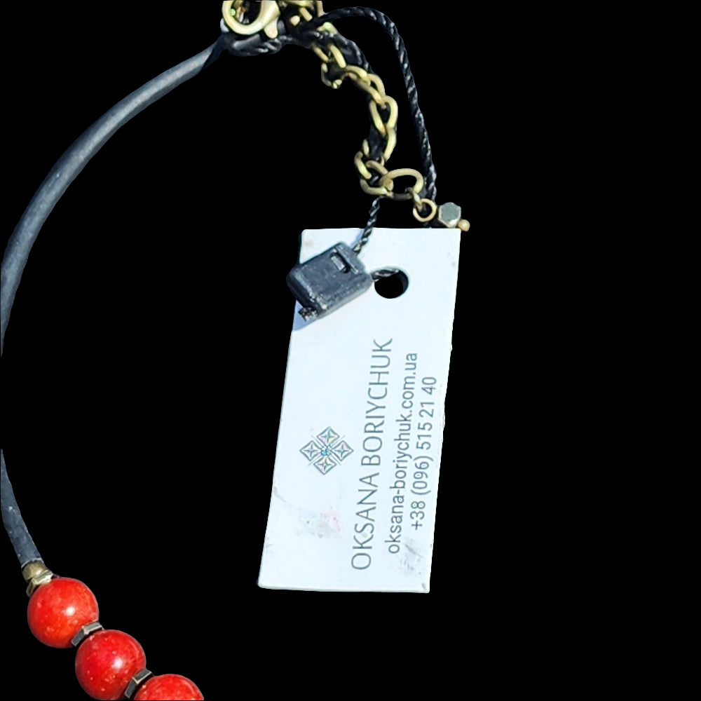 Oksana Boriychuk red choker necklace w pendant fashion costume designer jewelry