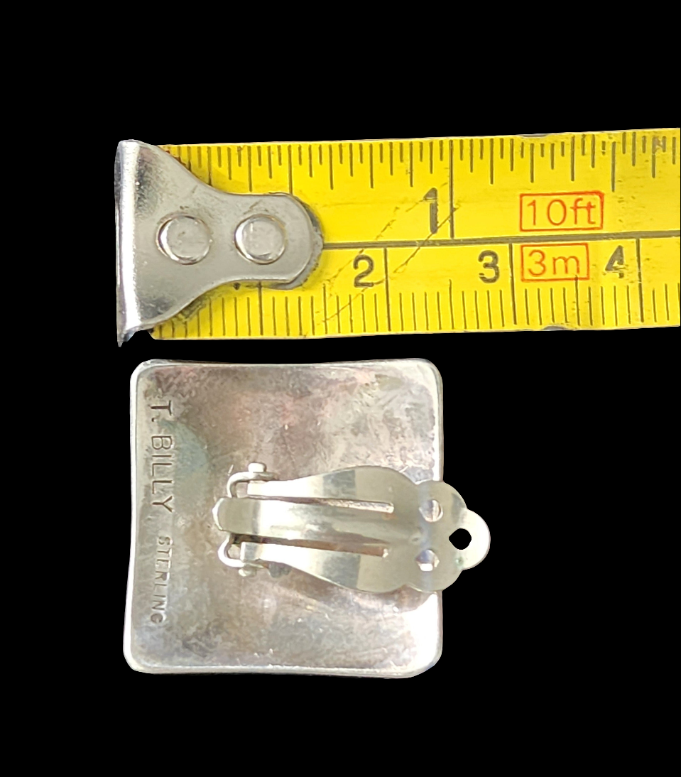 Navajo native american sterling silver clip on earrings by T Billy