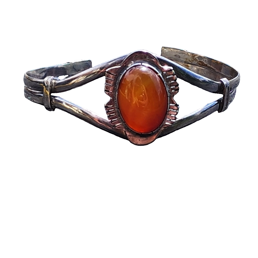 Vintage Sterling silver cuff bracelet with orange stone dine jewelry
