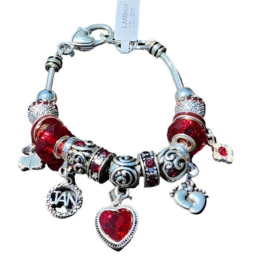 Landau charm bracelet red and silver tone heart beads like new with tag fashion