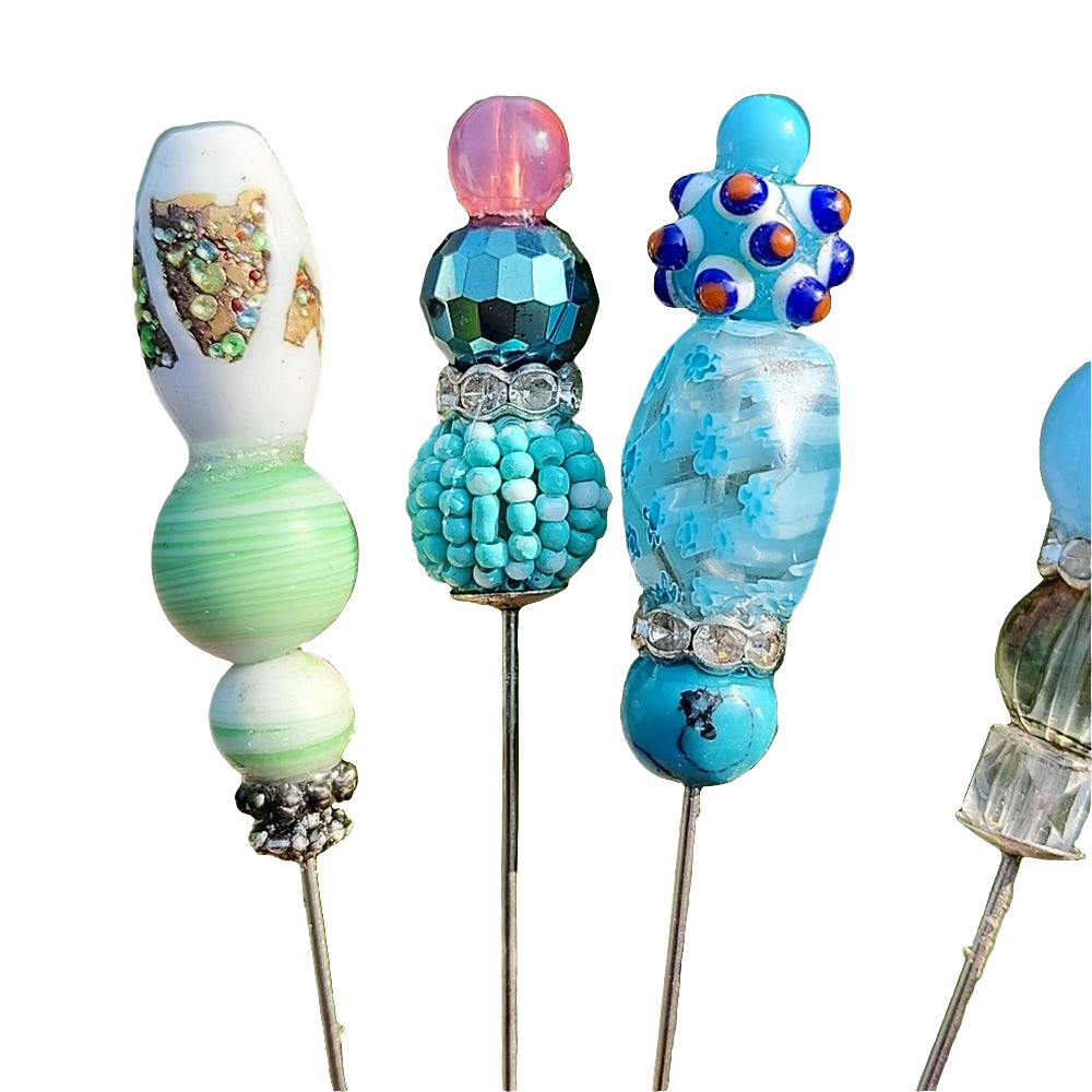 Bundle lot of hat stick pins hatpins art glass lamp work beads vintage ooak