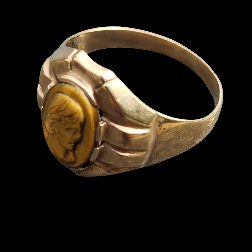 Antique 10K karat yellow gold carved Cameo ring size 10.75 unisex fine Jewelry