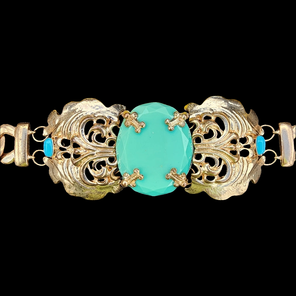 Fashion costume jewelry necklace chunky gold tone blue turquoise acrylic
