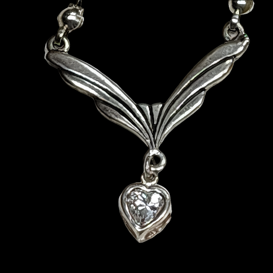 Liquid sterling silver dangle heart necklace with stone