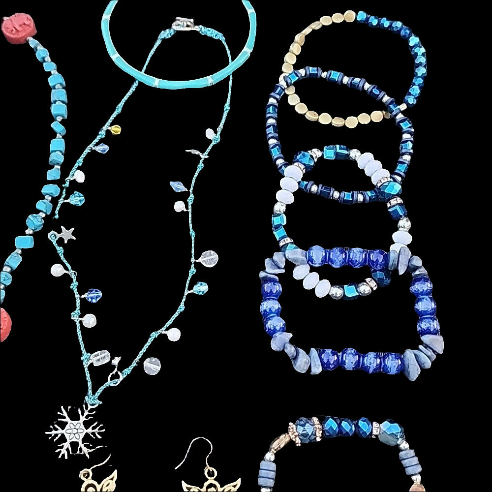 Bundle lot Turquoise Blue colors mixed media bracelets Necklaces Angel earrings