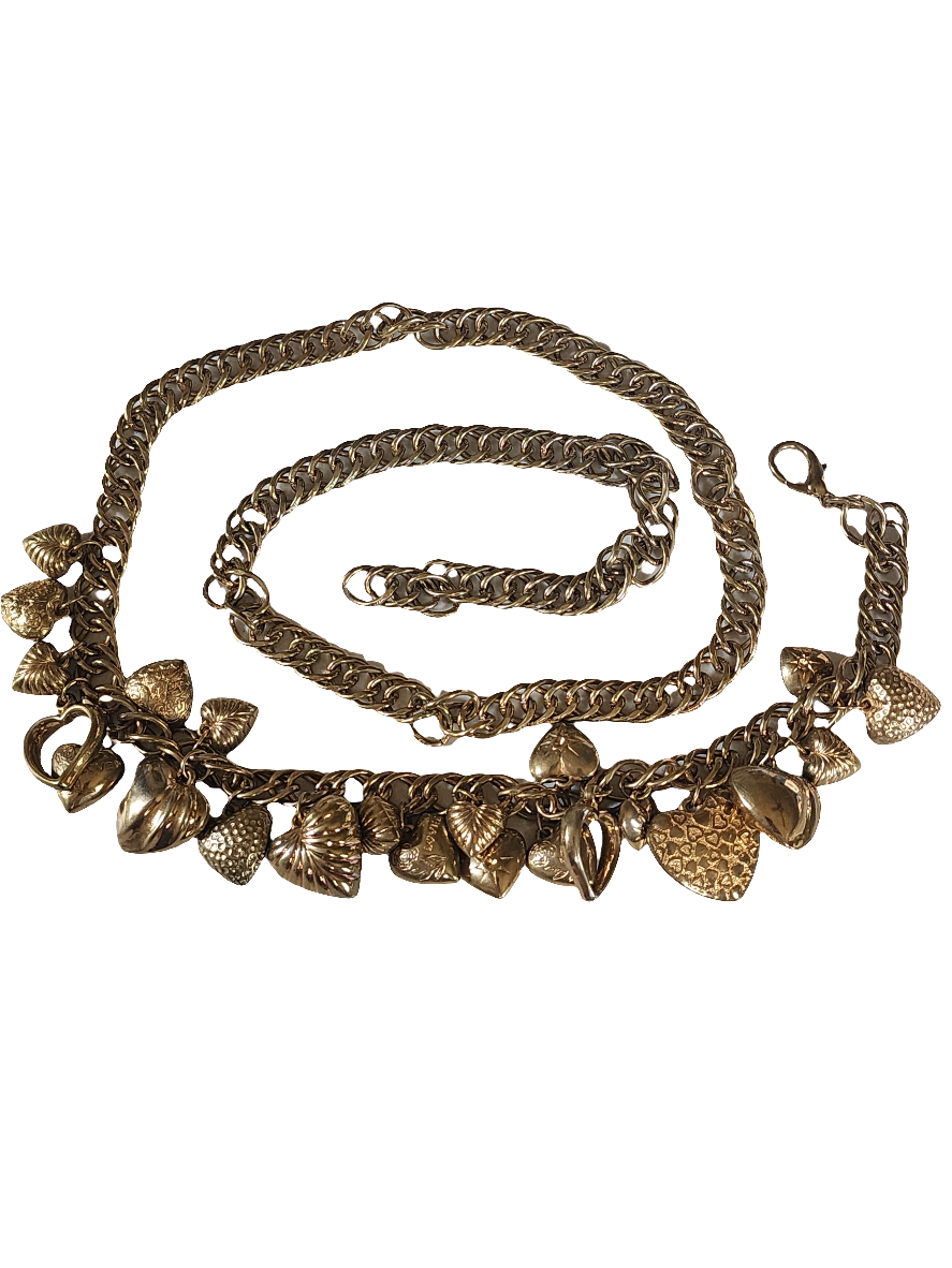 Dangle puffy  heart gold tone belt
