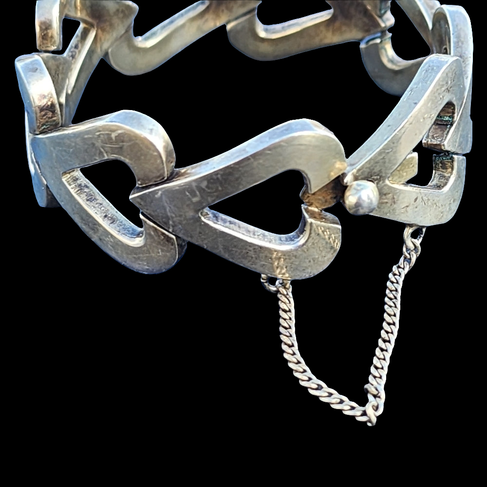 Vintage Mexican sterling silver heart bracelet