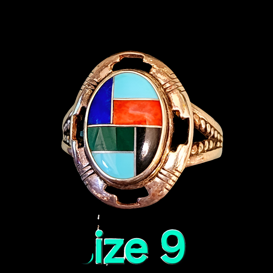 Carolyn Pollack Relios jewelry multi inlay sterling silver ring size 8 d…