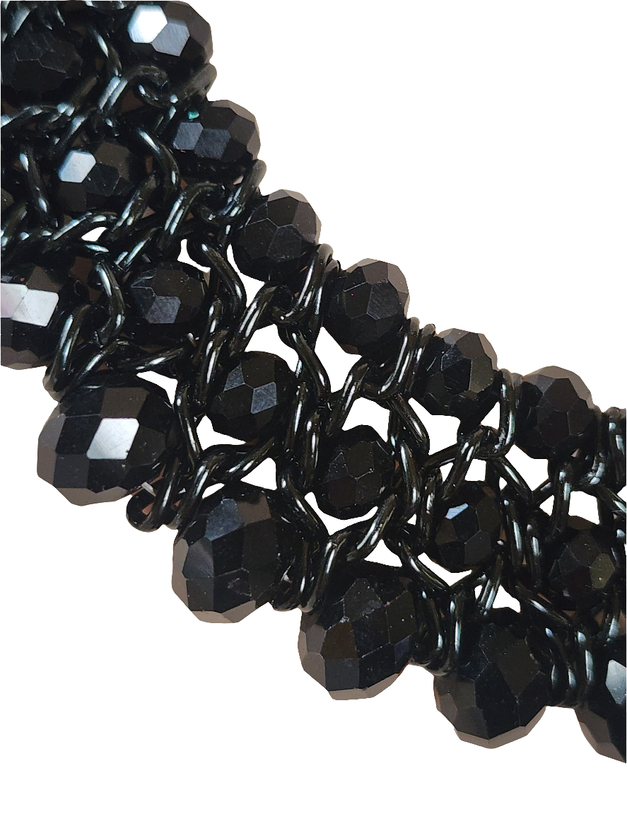 Jet black faceted glass bead bracelet and necklace set