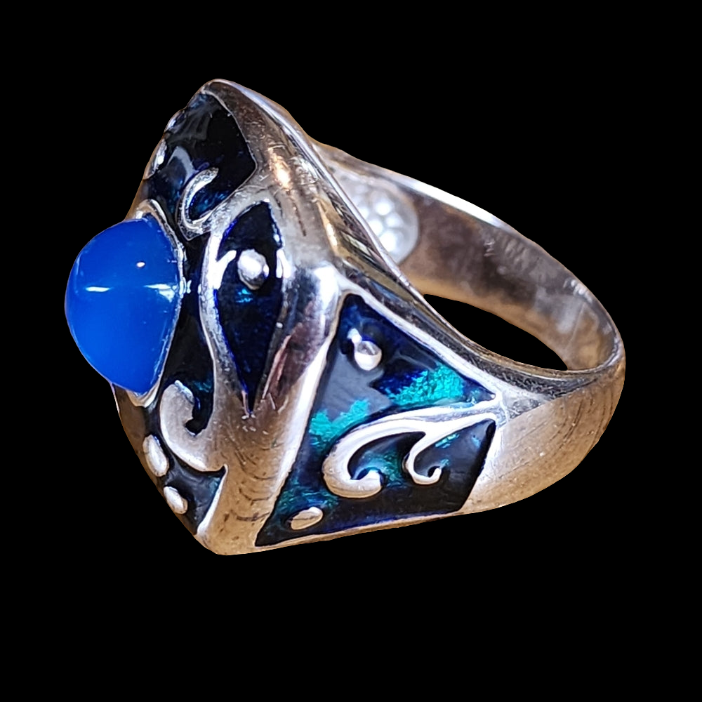Sterling Silver designer Fili Menegatti Italy Blue enamel ring sz 9.5 Fine Jewel