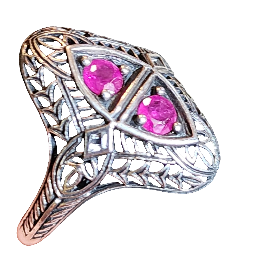 Antique filigree Sterling silver Garnet ring art deco missing 1 diamond jewelry