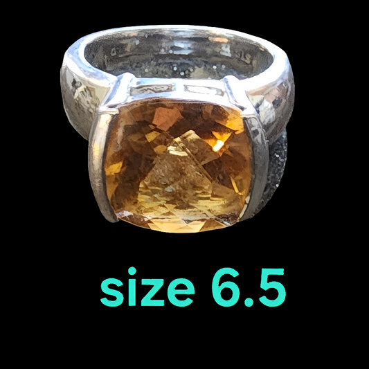 STS sterling silver ring with fancy cut citrine or topaz size 6.5 unisex