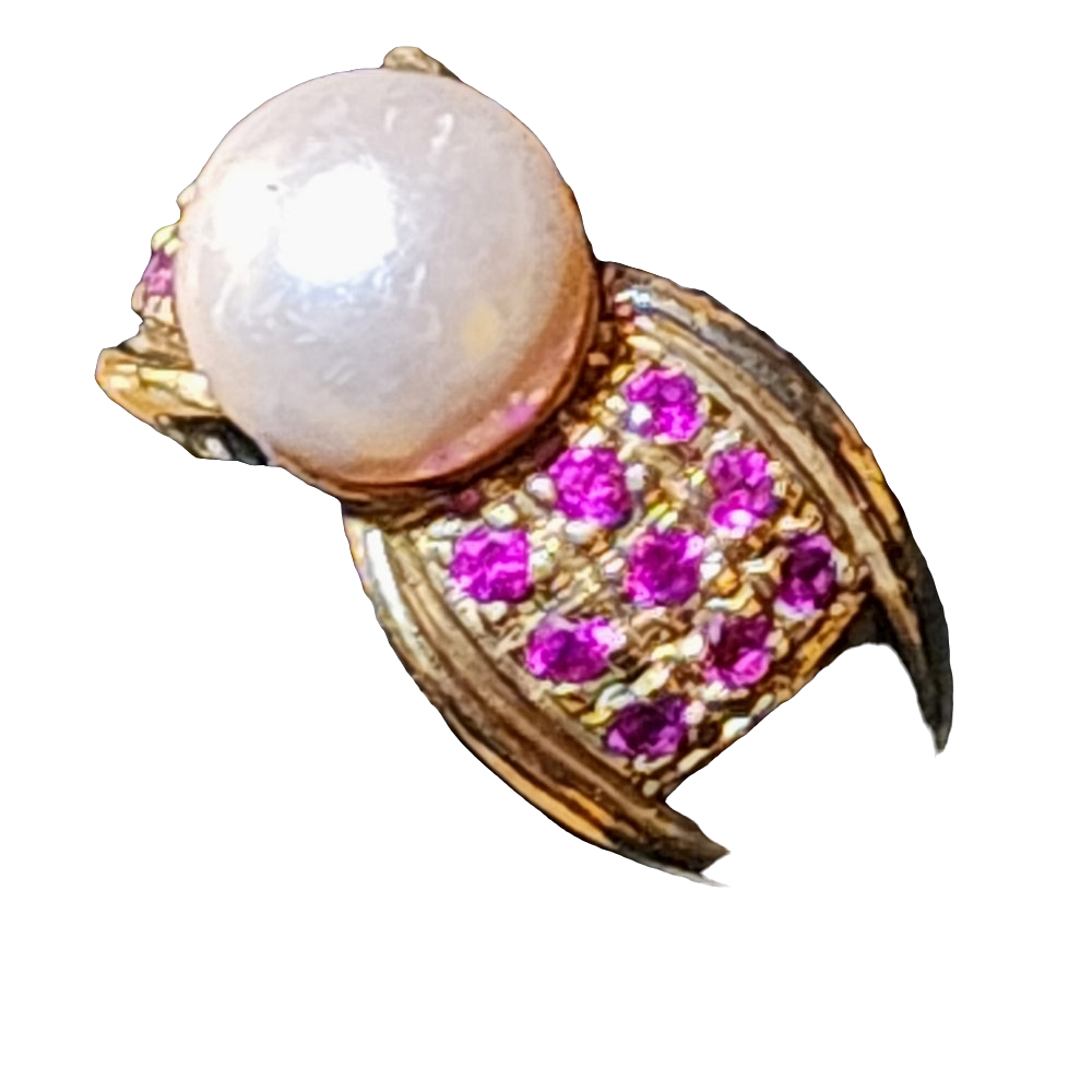 Sterling Silver Gold vermeil faux pearl pink red color stones size 8.5 jewelry