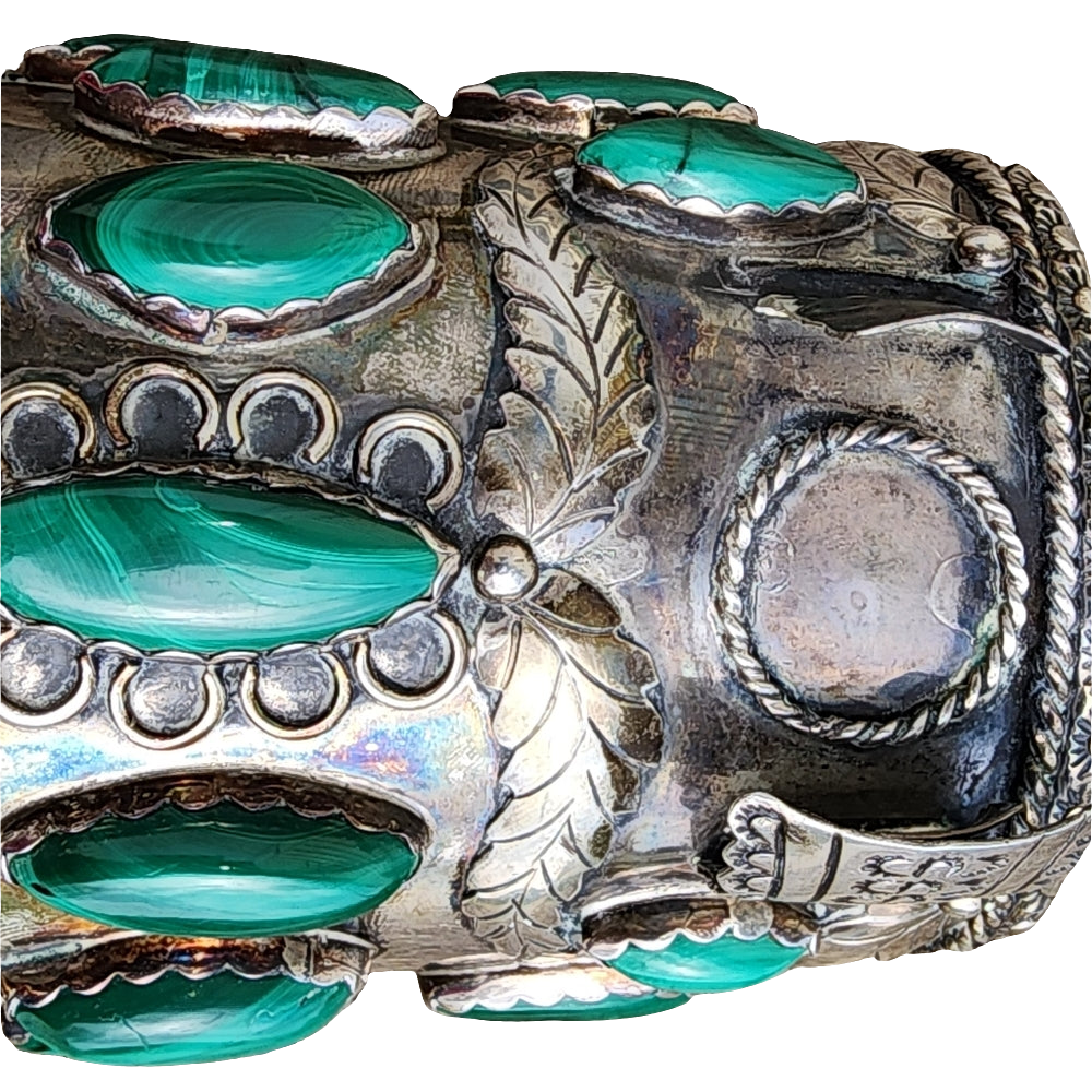 Native American Navajo Jerry Roan sterling silver malachite cuff bracele…