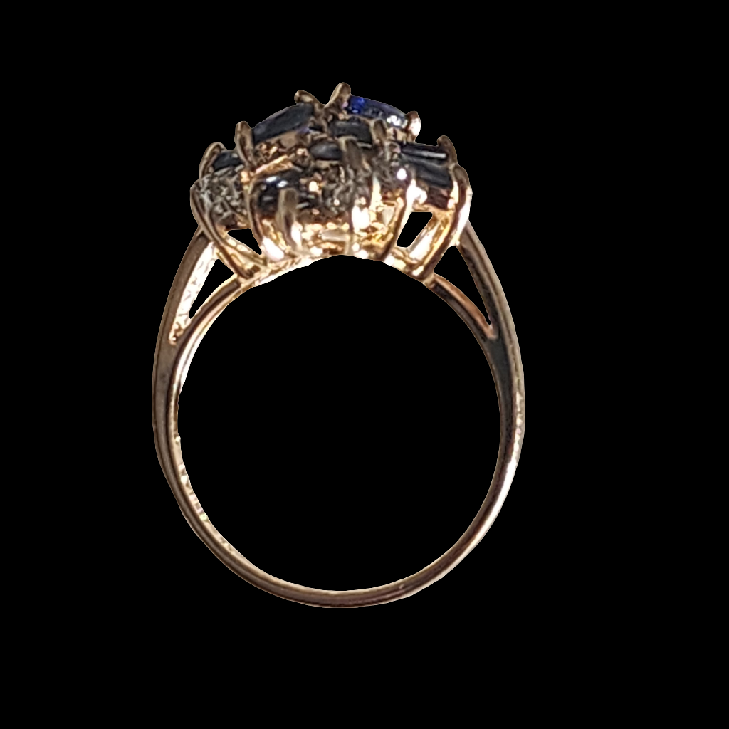 Ross Simons Sterling Silver Midnight blue Sapphire & Diamond ring size 10