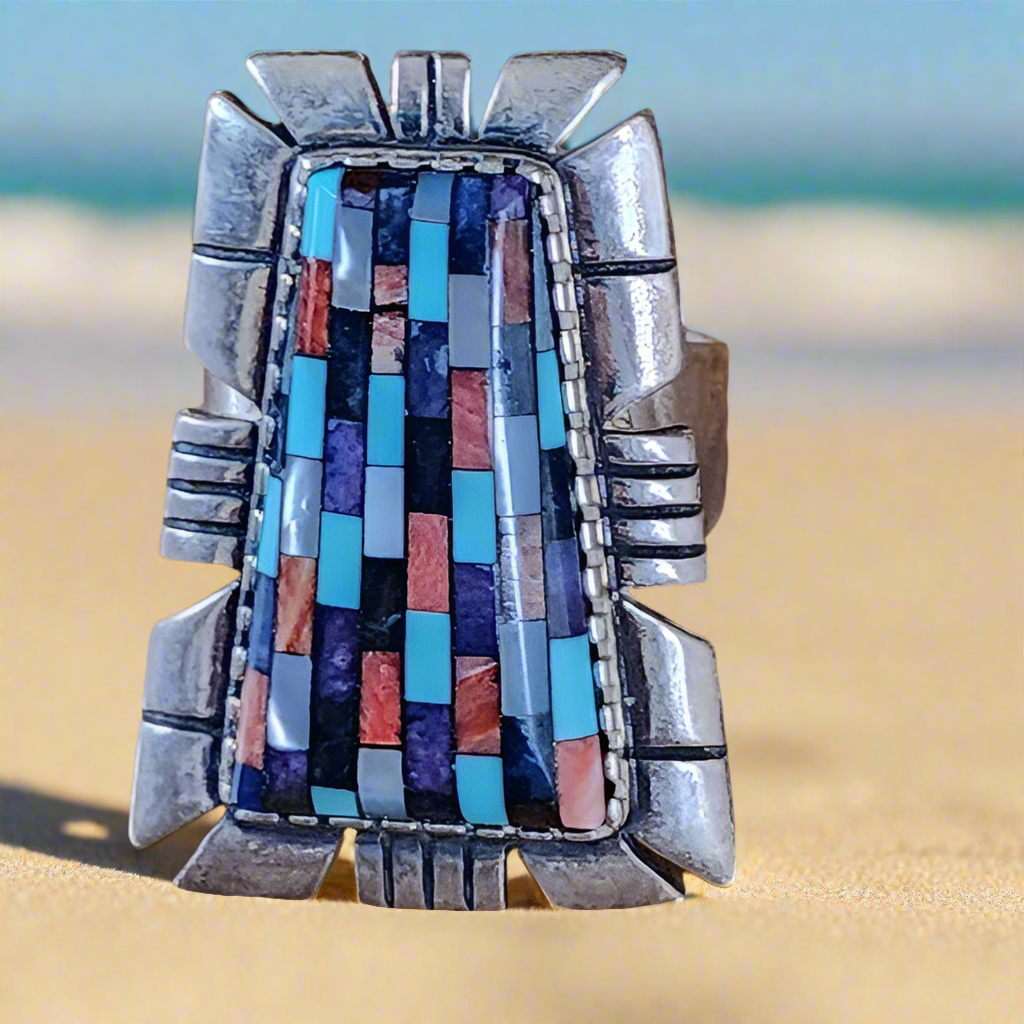 Carolyn Pollack Relios Sterling silver jewelry  ring size 10 inlay turquoise