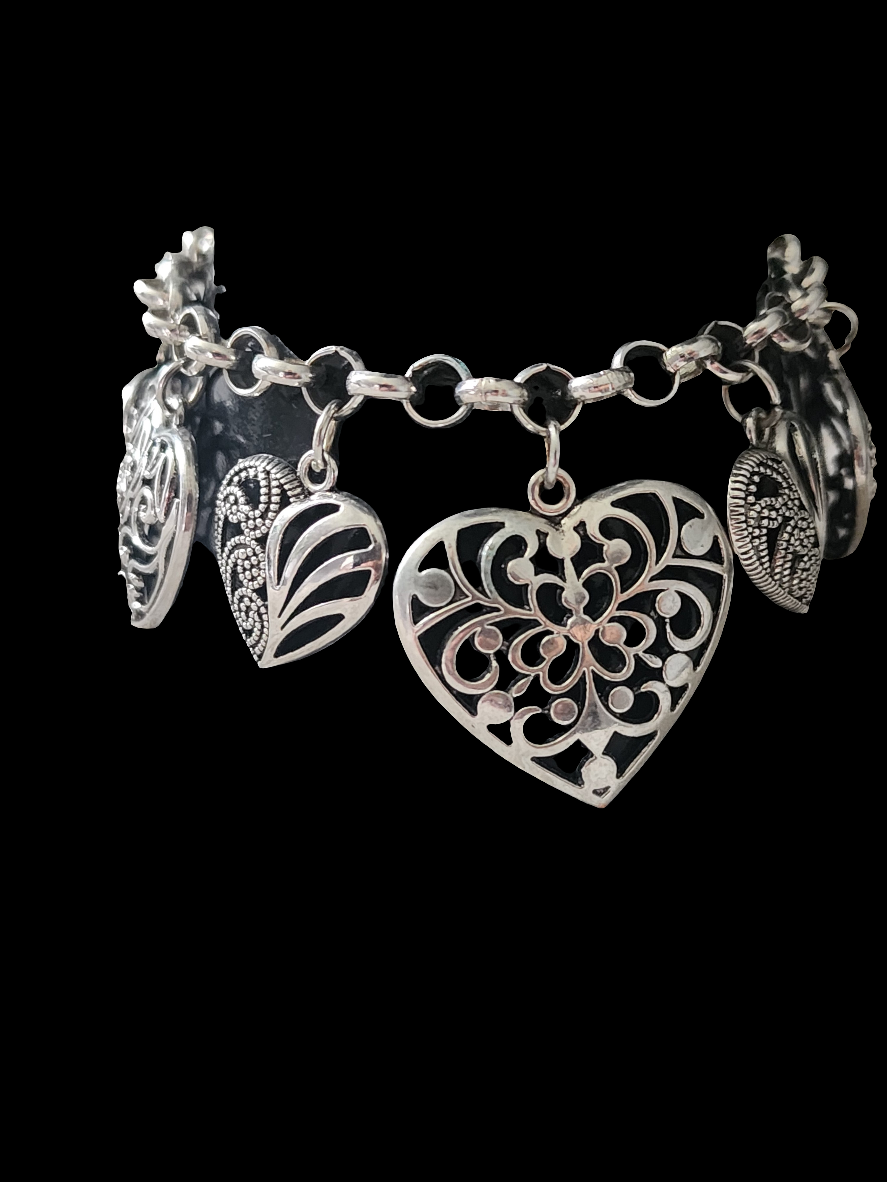 Heart Charm bracelets with silver toned hearts