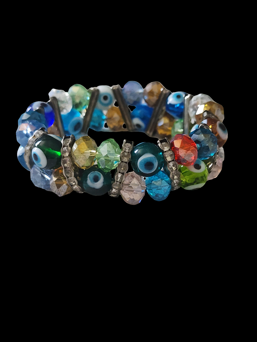 Evil eye art glass stretch bracelet