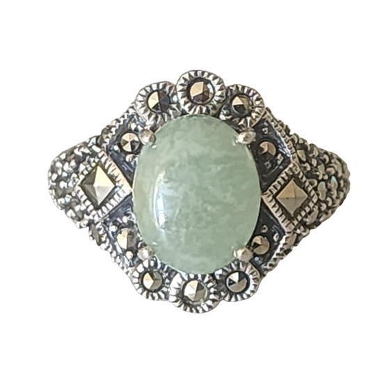 Sterling Silver Marcisite jade ring Size 7