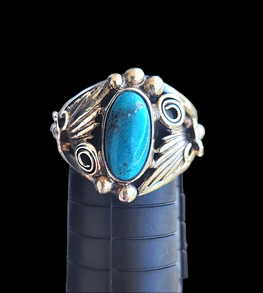 Native american sterling silver ring with turquoise by navajo artist running bear size 8