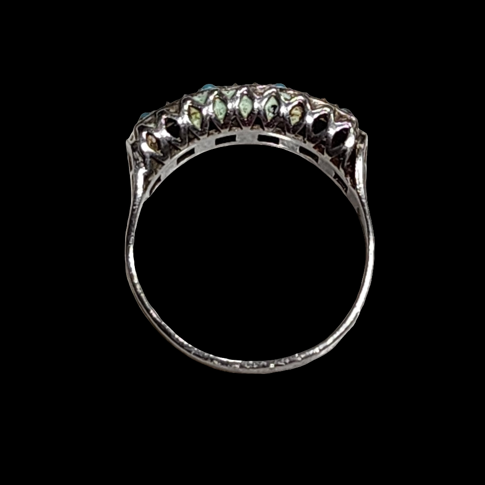 Art Deco sterling silver turquoise and marcasite petite ring size 5.5