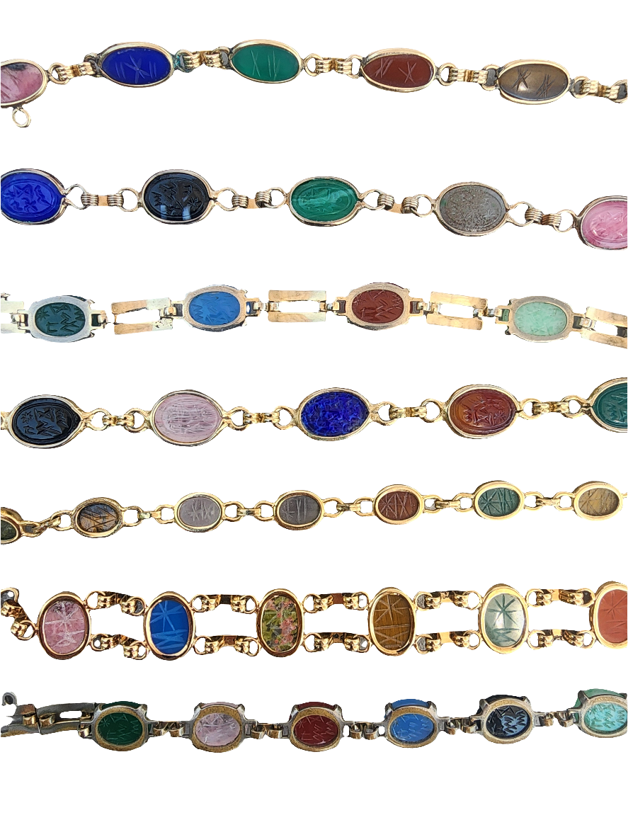 Lot of jewelry 7 carvedscarab bracelets w hieroglyphics Egyptian