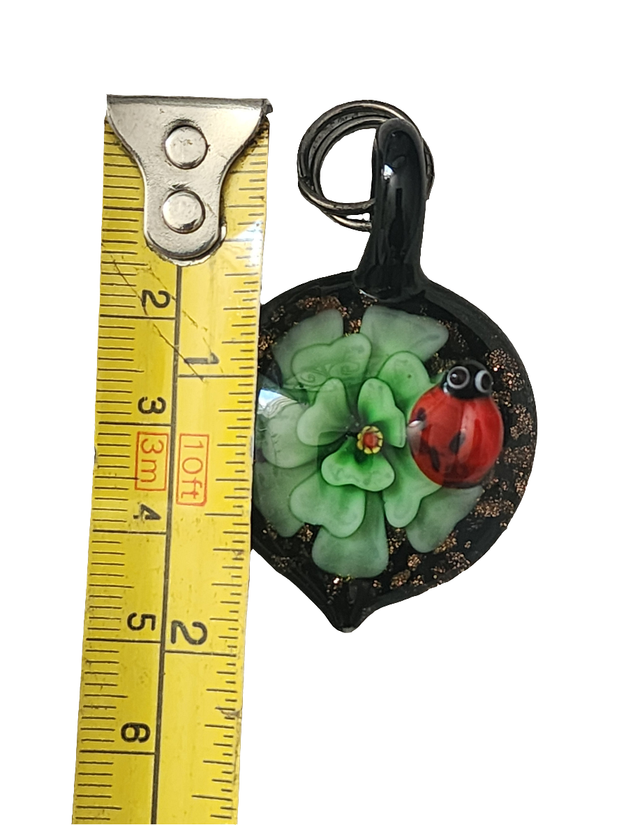 Art glass lady bug flower pendant unique jewelry