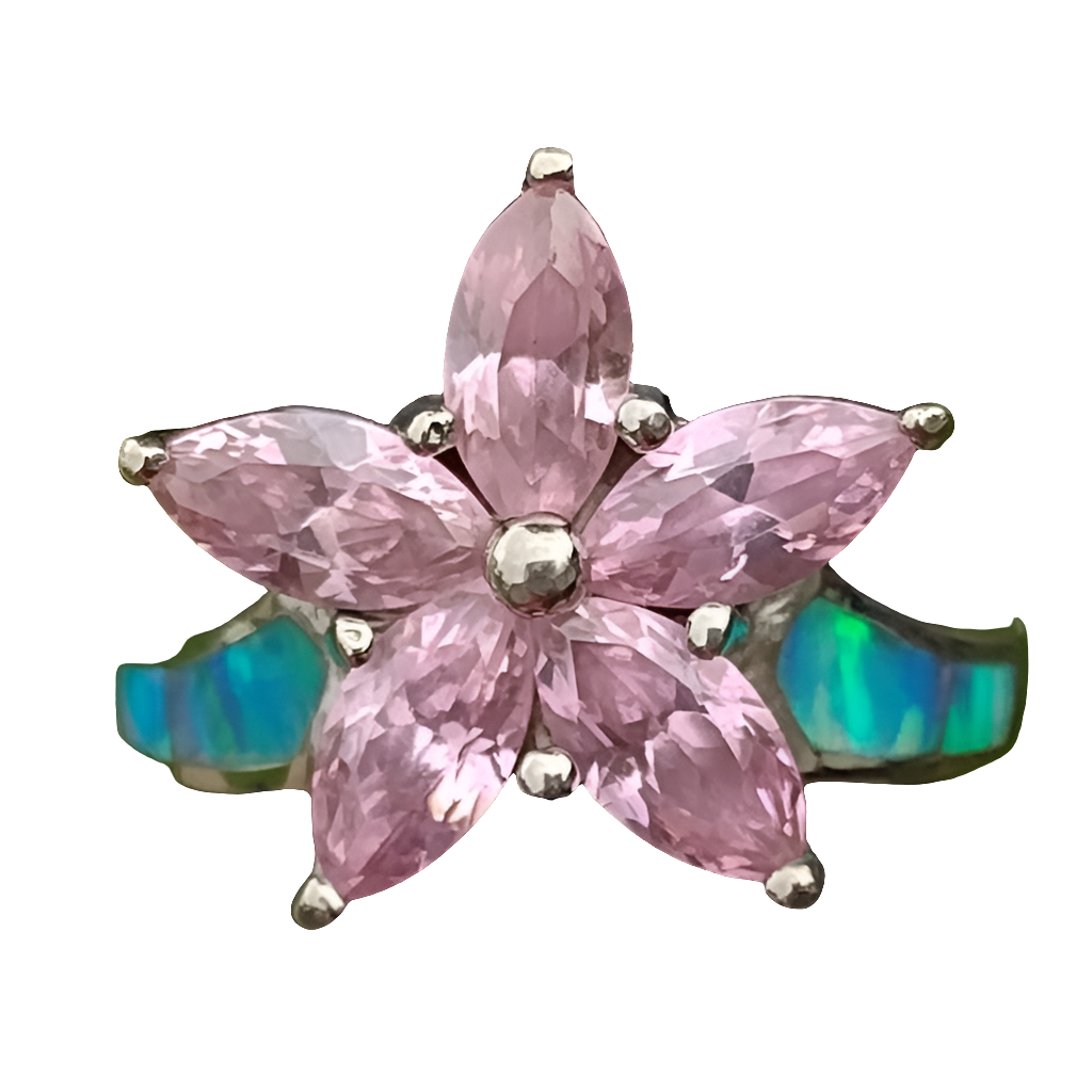 Sterling silver ring signed AK opal and pinkstones size 8