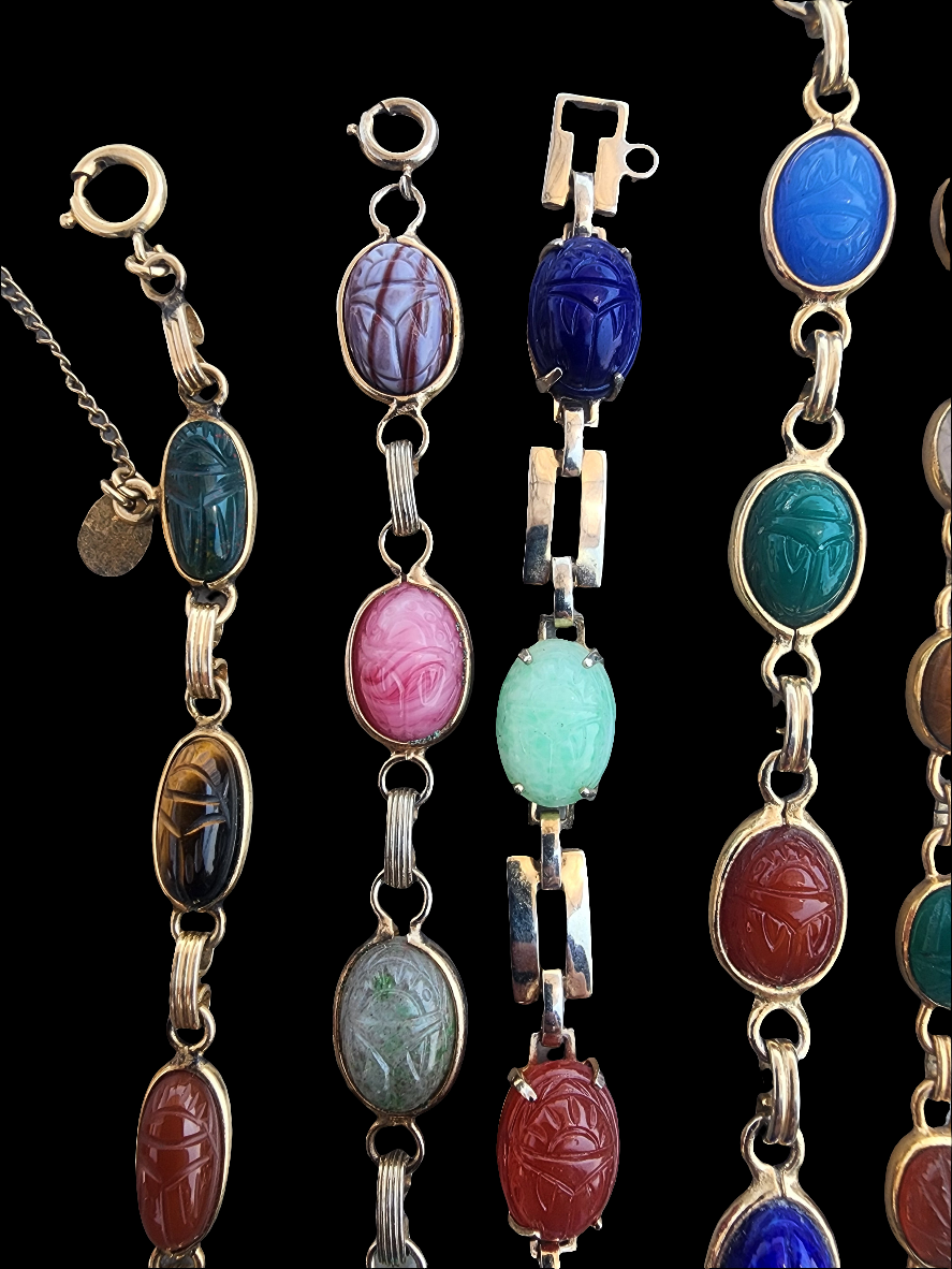 Lot of jewelry 7 carvedscarab bracelets w hieroglyphics Egyptian