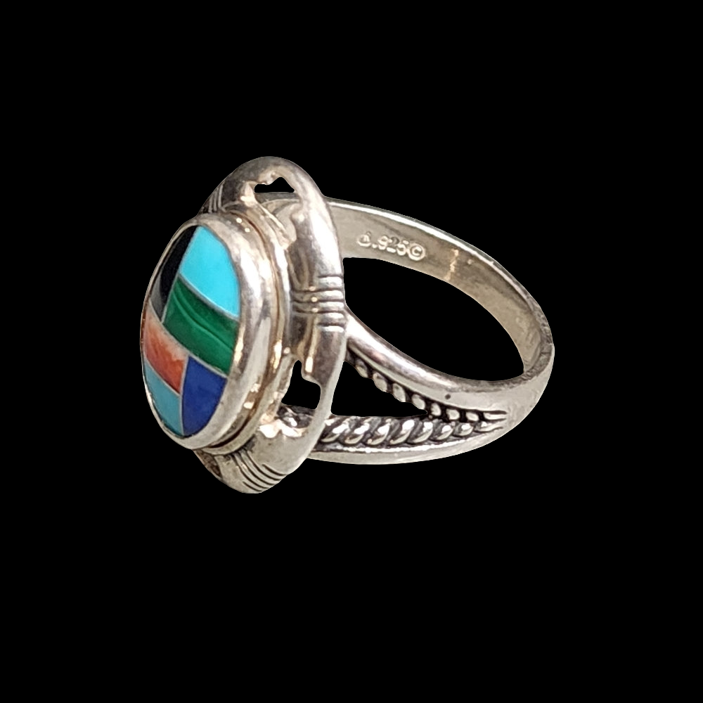 Carolyn Pollack Relios jewelry multi inlay sterling silver ring size 8 designer