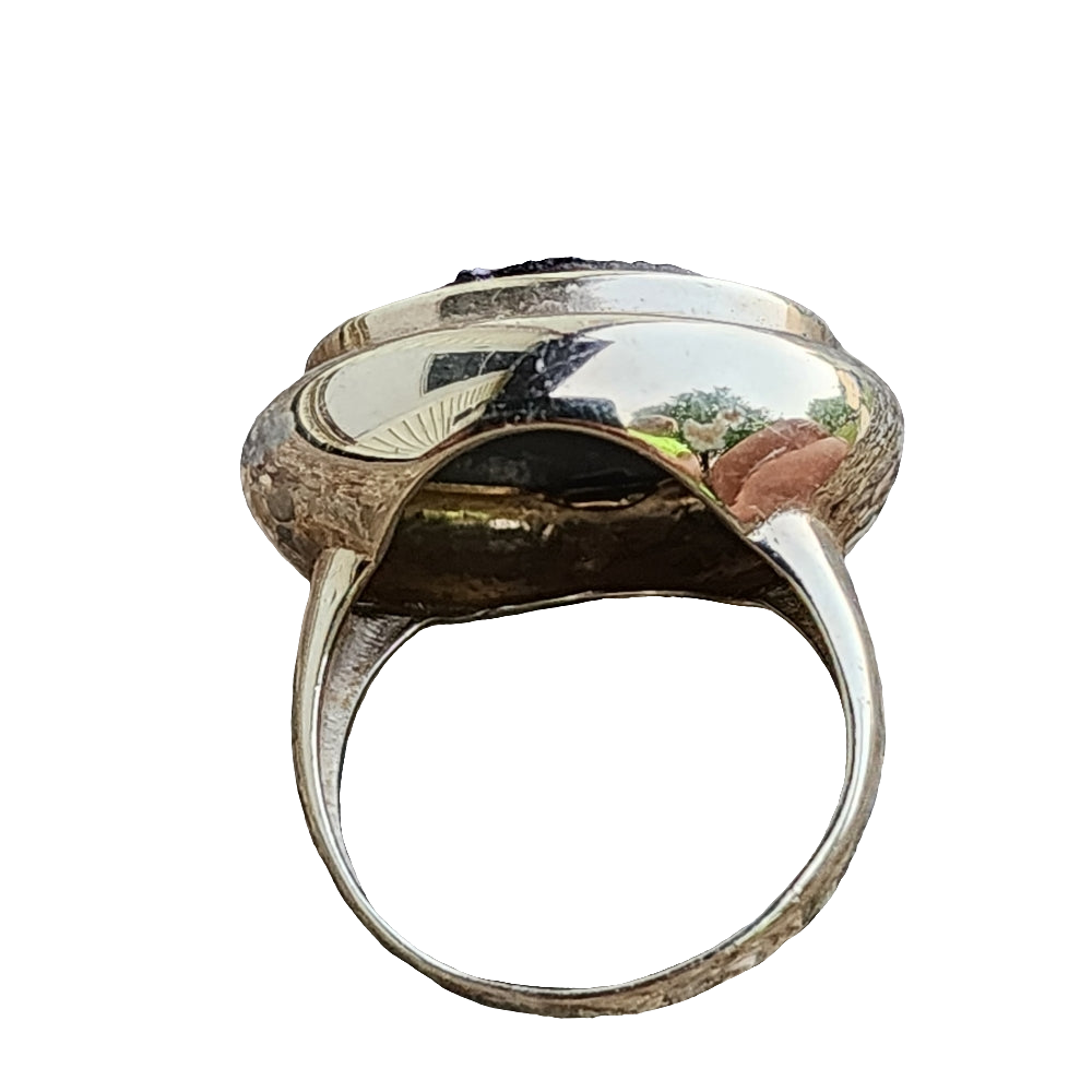 Sterling silver blue druzy quartz ring size 7.25 with gold vermeil