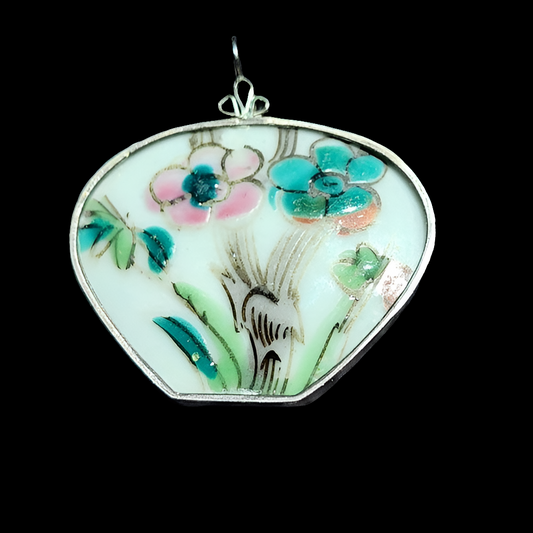 Antique porcelain china hand made pendant flowers Floral jewelry