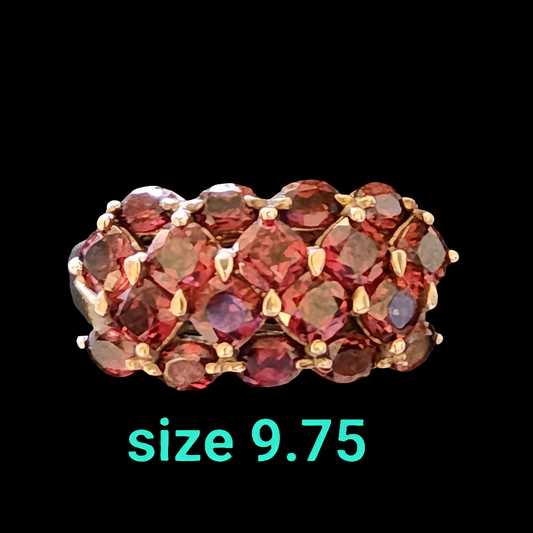 Samuel Aaron sterling silver gold vermeil ring red stones size 9.75
