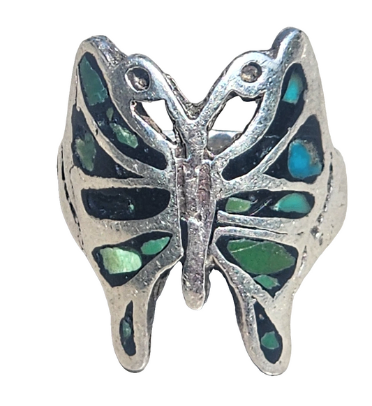 Sterling silver inlay turquoise butterfly ring size 7