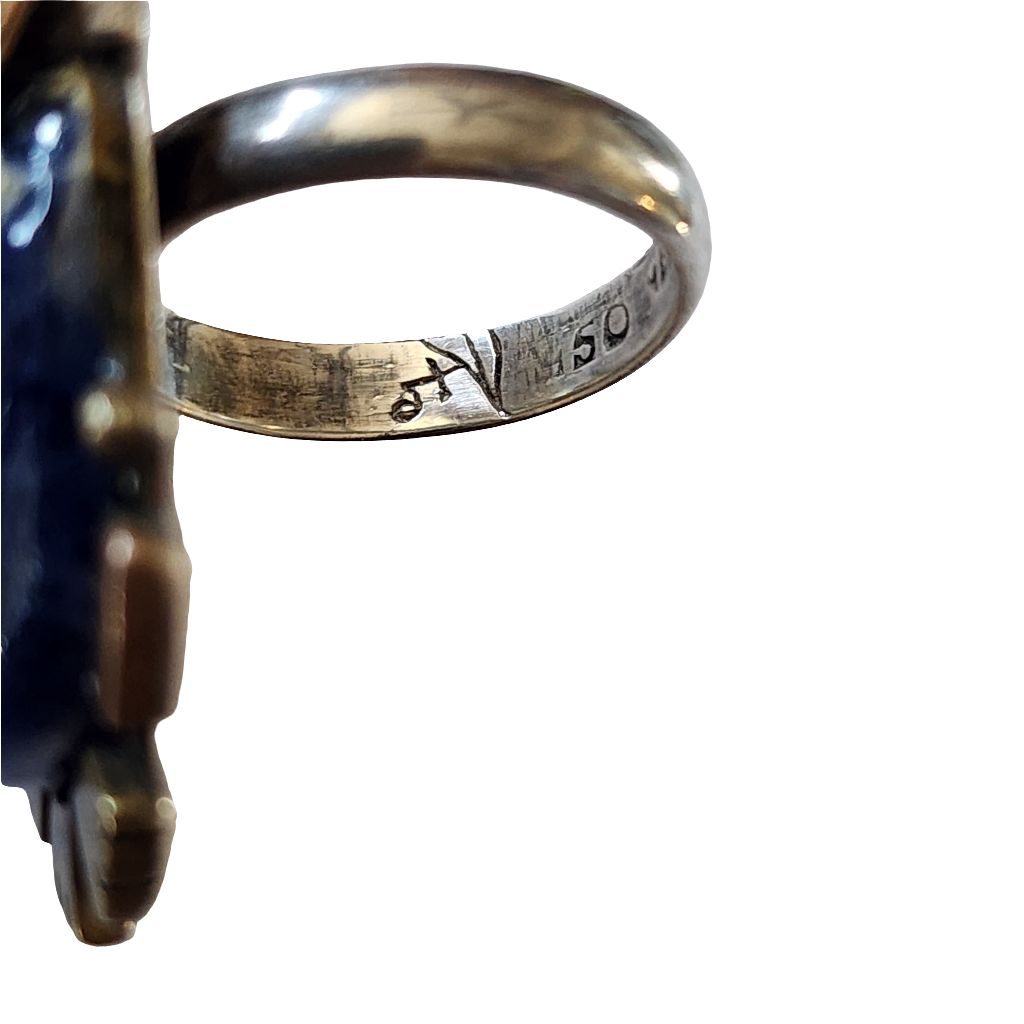 950 Silver carved face lapis ring size 7.5