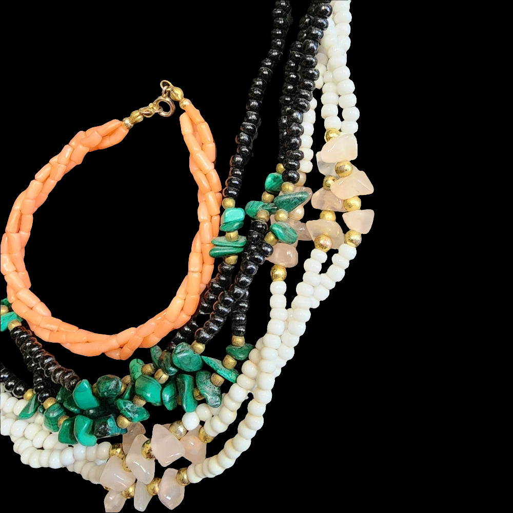 Costume jewelry multi-strand necklace lot malachite bracelet boho