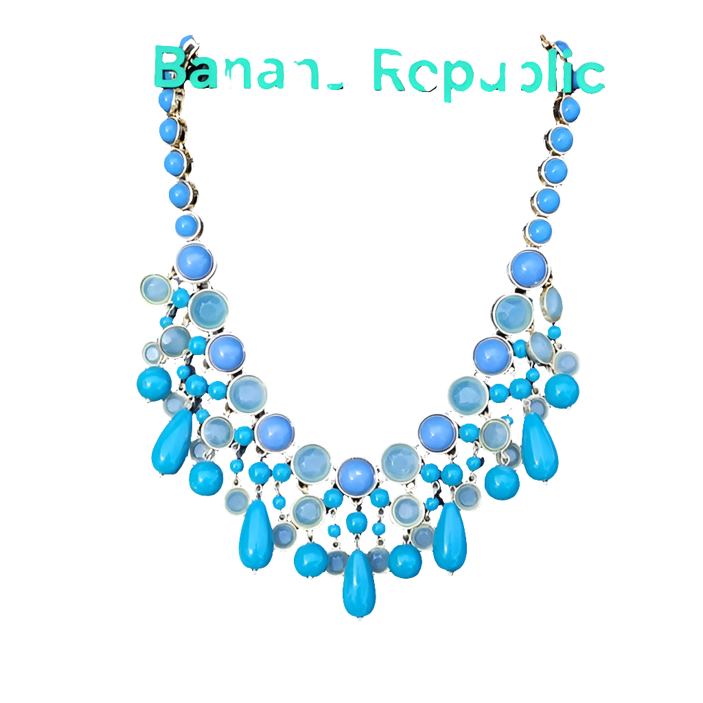 Banana Republic fashion statement necklace bib dangle blue green turquoise