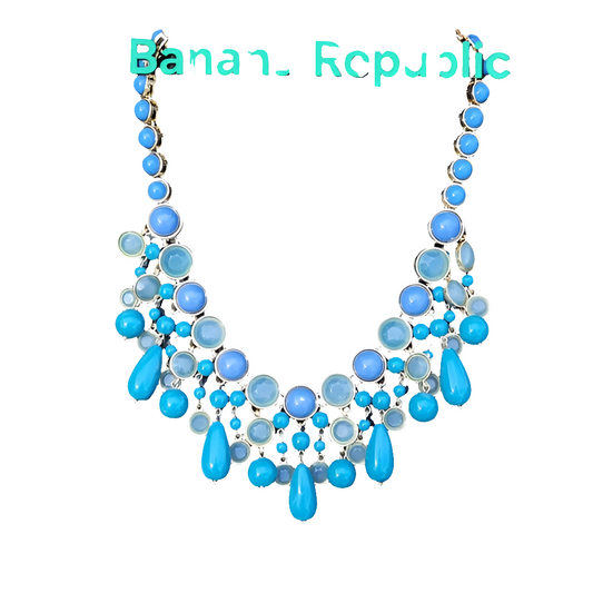 Banana Republic fashion statement necklace bib dangle blue green turquoise