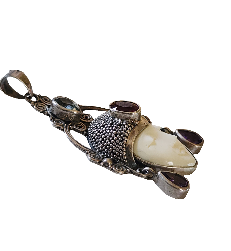 Sterling Silver Sajen Style face pendant with gemstones