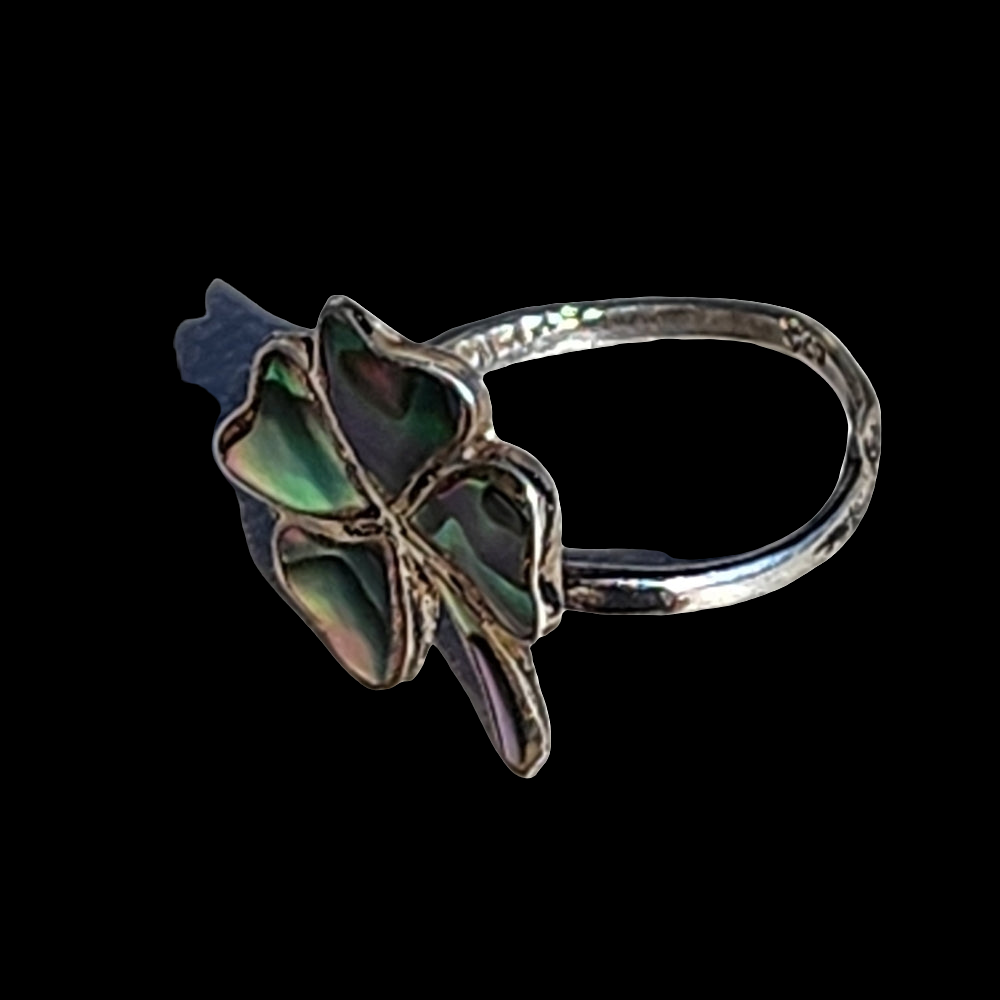 Sterling silver Mexican Shamrock abalone ring size 7 4 leaf clover st Patty's