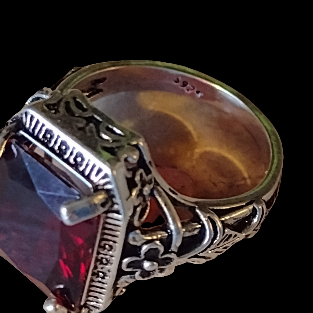 Sterling silver ornate ring with Red Ruby color stone size 5.5 Fine Jewelry