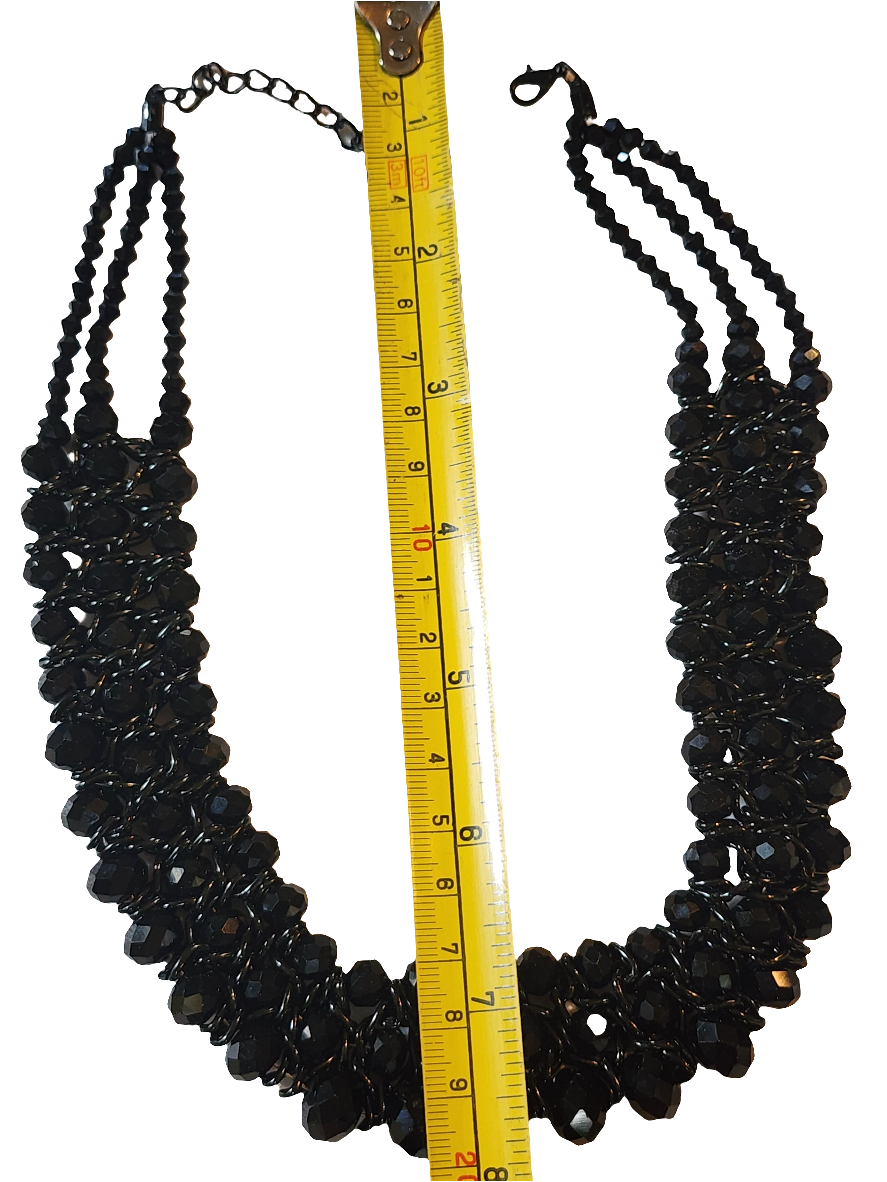 Jet black faceted glass bead bracelet and necklace set