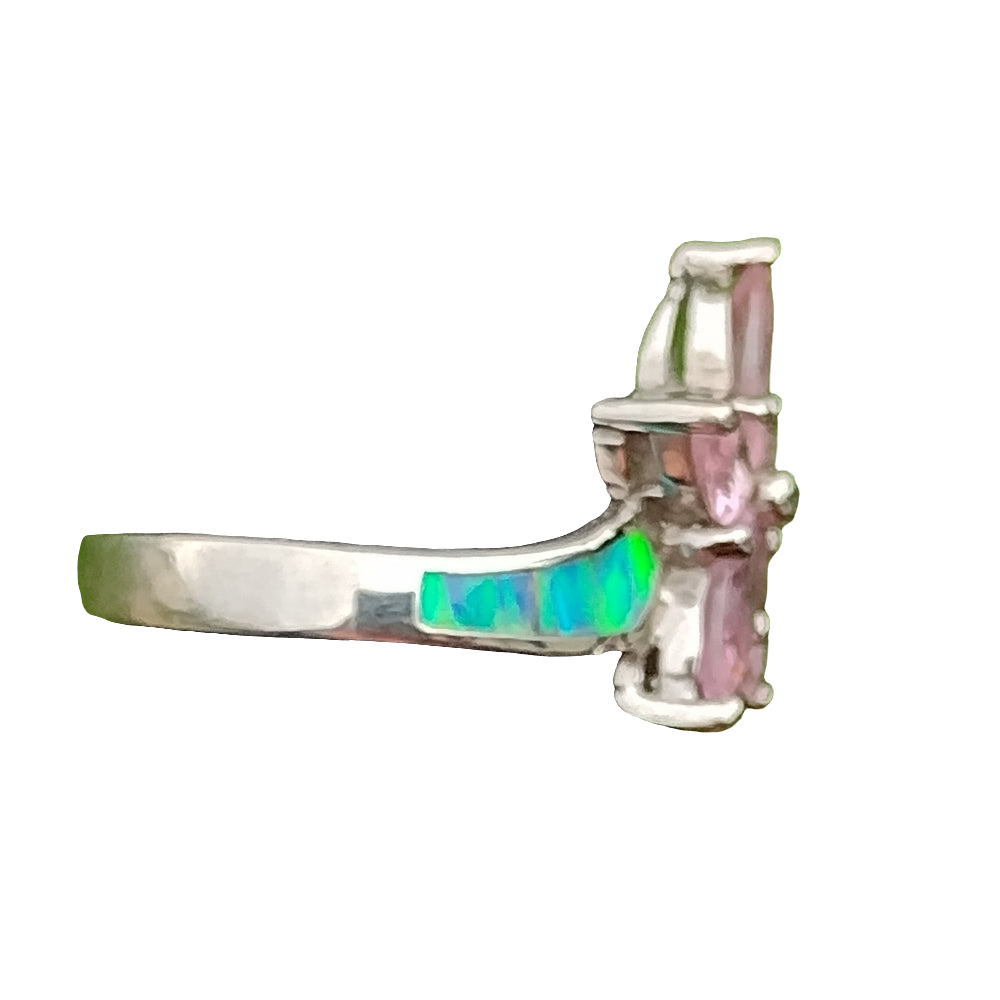 Sterling silver ring signed AK opal and pinkstones size 8