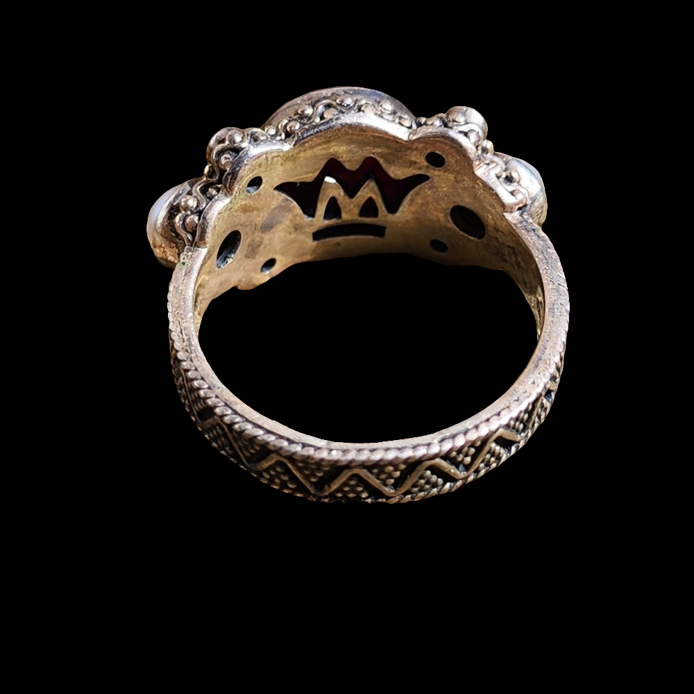 Sterling Silver Faceted Ruby faux Pearl CZ Fine jewelry wedding engagement band