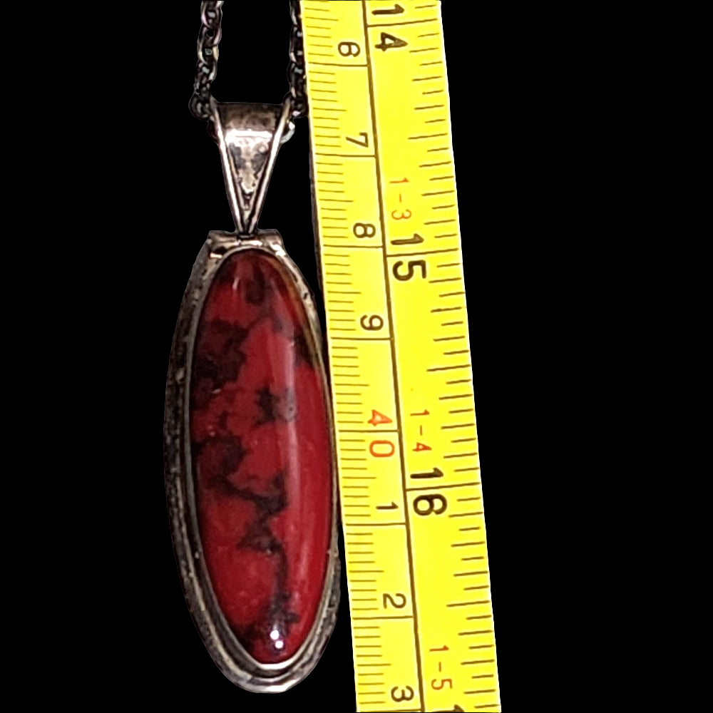 Vintage Sterling silver necklace with Mexican silver long red pendant jasper?
