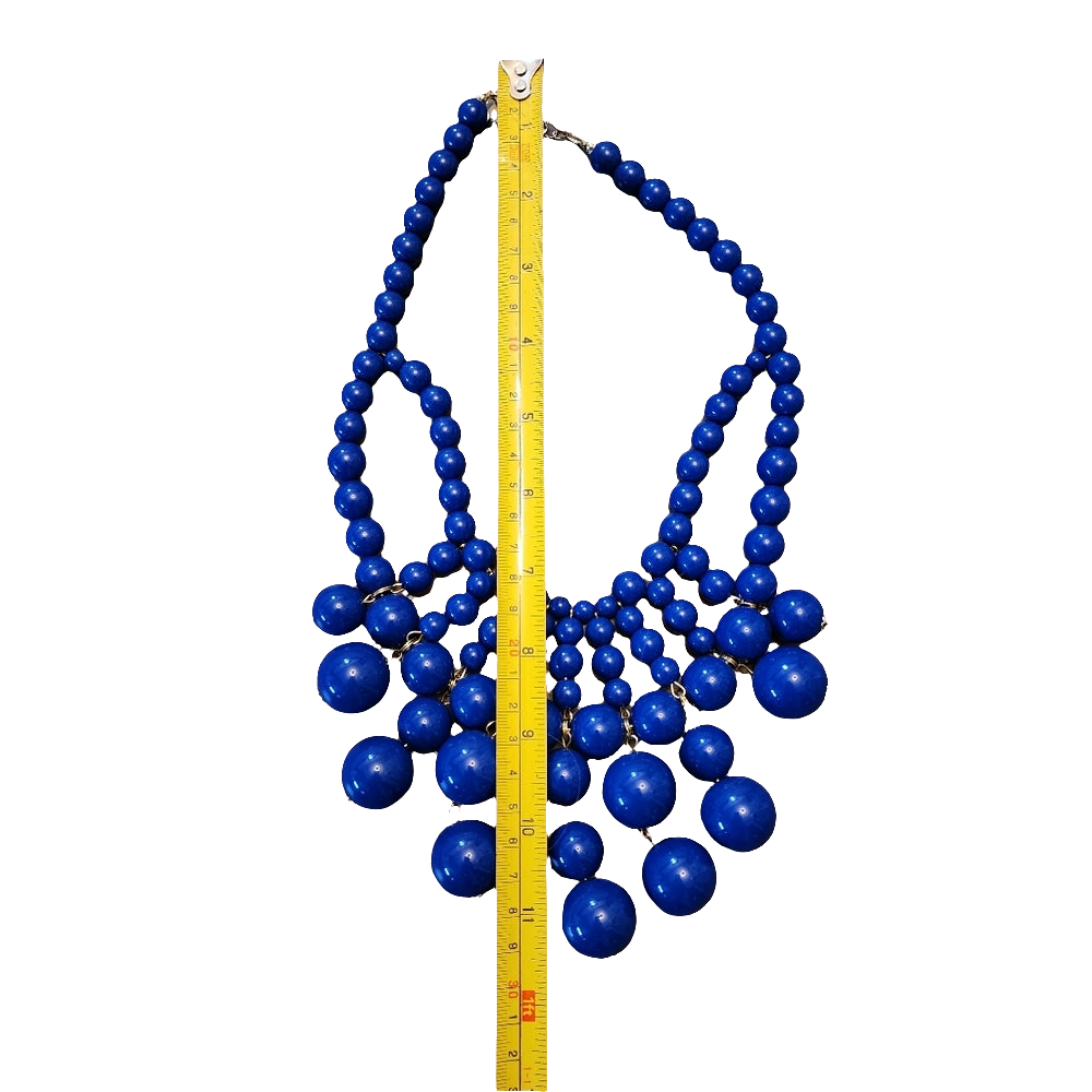 Charming Charlie navy blue bubble beaded bib necklace Statement runway jewelry