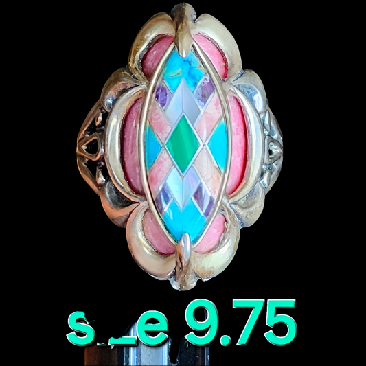 Carolyn Pollack Relios Sterling silver ring SZ 9.75 inlay turquoise pink jewelry