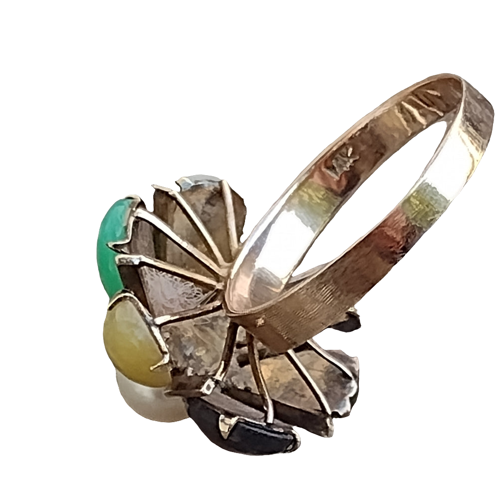 14 karat gold real pearl and multi gemstone ring size 8 14k  great investment