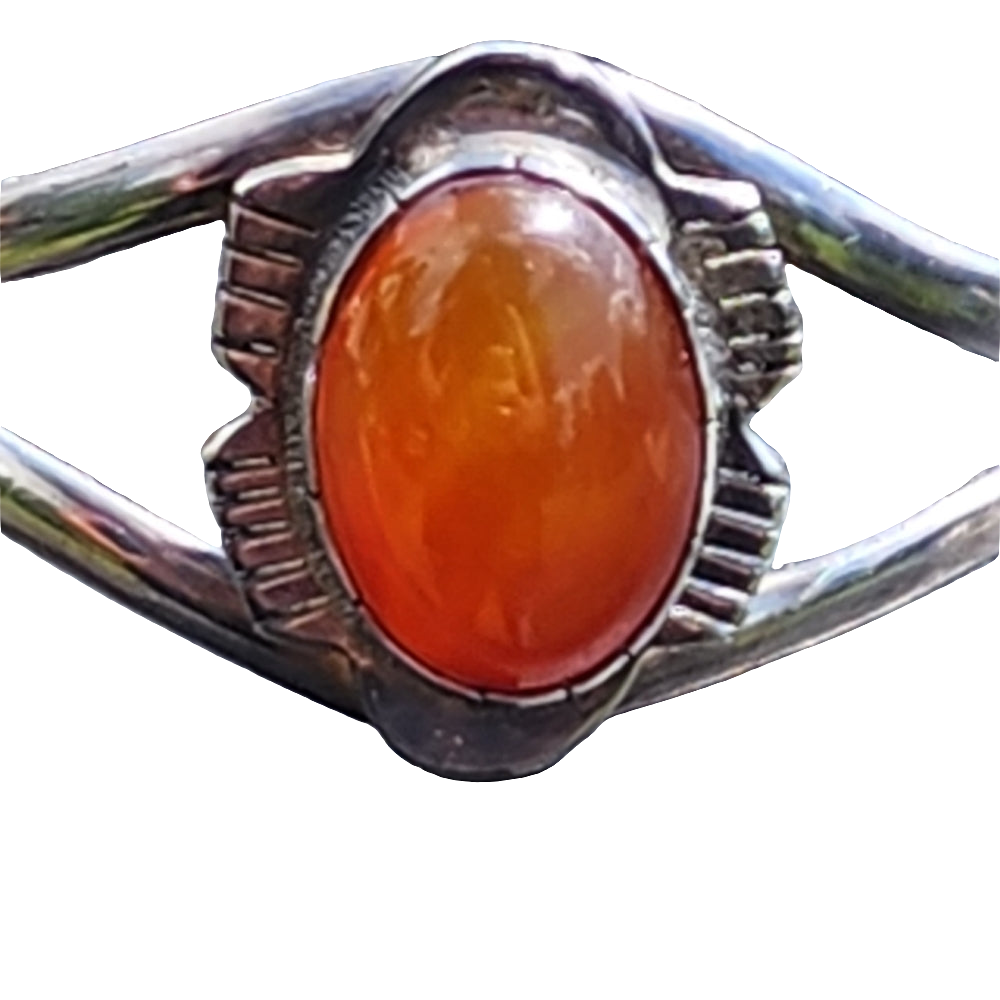 Vintage Sterling silver cuff bracelet with orange stone dine jewelry